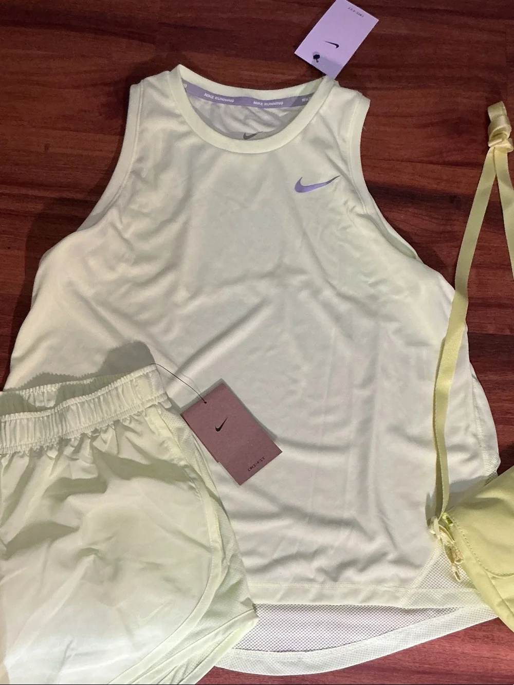 Nike Pale Yellow Women's Athletic Tank, Shorts Crossbody Bag Set nwt bundle
